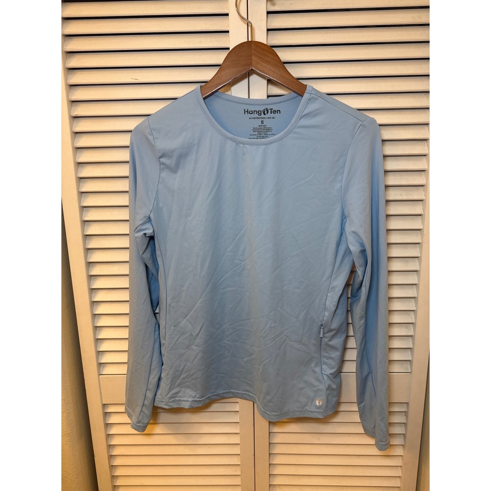 Hang Ten Mens UV Protection UPF 50+ Long Sleeve Sun Shirt Blue Small Zip Pocket
